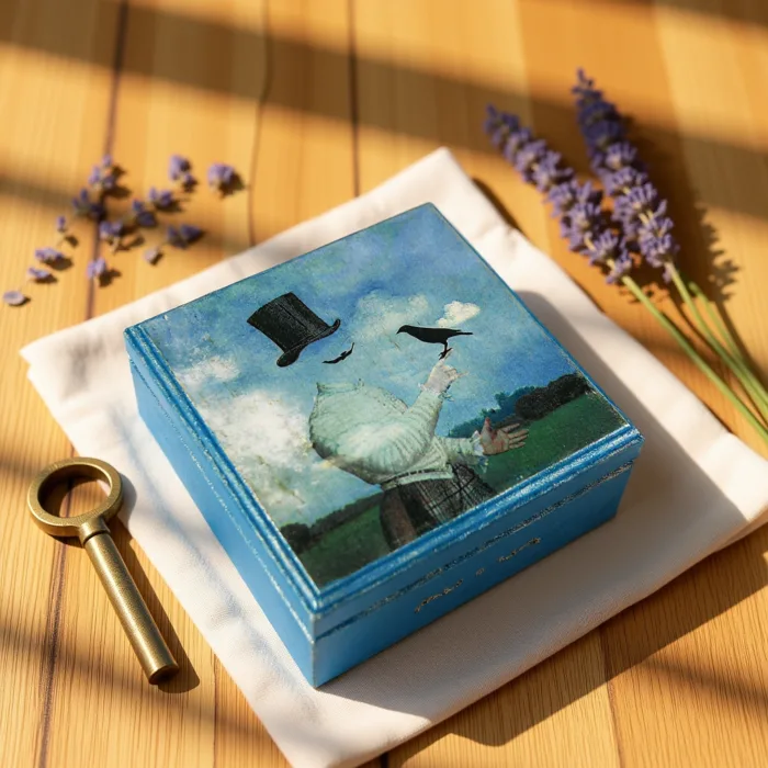 Vintage retro keepsake box, handmade with decoupage technique, Ρετρό βίντατζ κουτί αποθήκευσης, χειροποίητο ντεκουπάζ