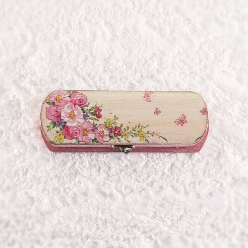 Vintage retro pen case box, handmade with decoupage technique, Ρετρό βίντατζ κασετίνα, χειροποίητο ντεκουπάζ