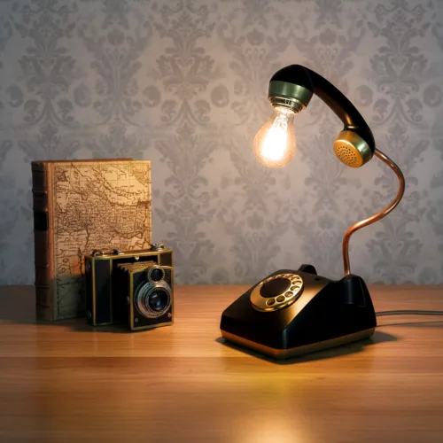 Retro telephone desk lamp, upcycled vintage decor, unique lighting, Ρετρό φωτιστικό τηλέφωνο, ανακυκλωμένο vintage διακοσμητικό