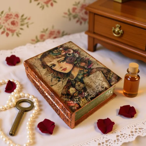 Vintage retro keepsake box, handmade with decoupage technique, Ρετρό βίντατζ κουτί αποθήκευσης, χειροποίητο ντεκουπάζ