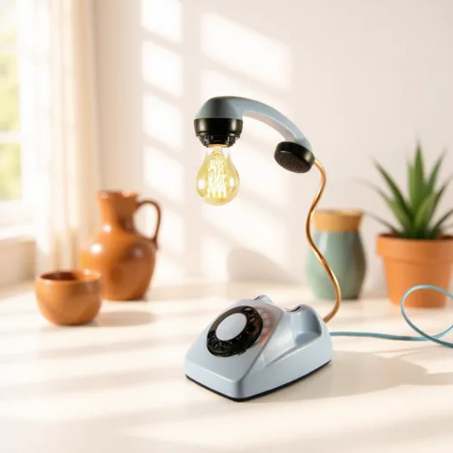 Retro telephone desk lamp, upcycled vintage decor, unique lighting, Ρετρό φωτιστικό τηλέφωνο, ανακυκλωμένο vintage διακοσμητικό
