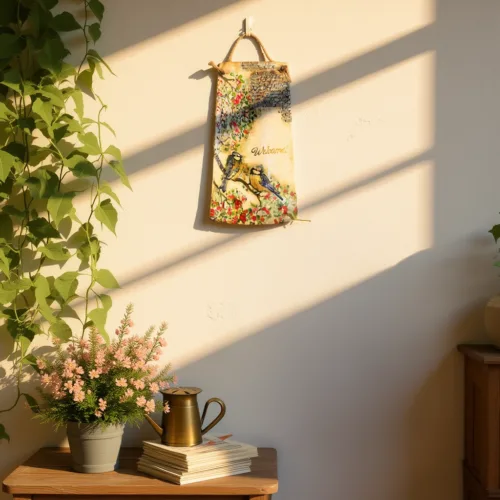 Decorative Roof Tile: Vintage Welcome Sign, Handmade
