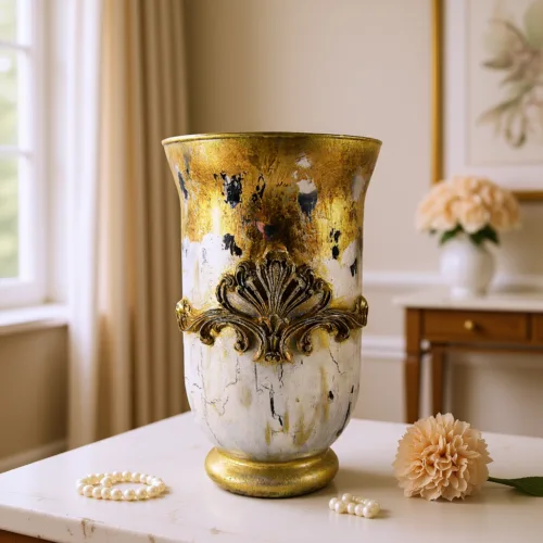 Decorative Vase: Gold and Silver Design, Handmade