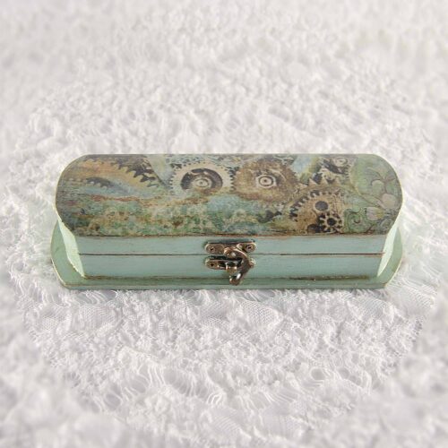 Vintage retro pen case box, handmade with decoupage technique, Ρετρό βίντατζ κασετίνα, χειροποίητο ντεκουπάζ