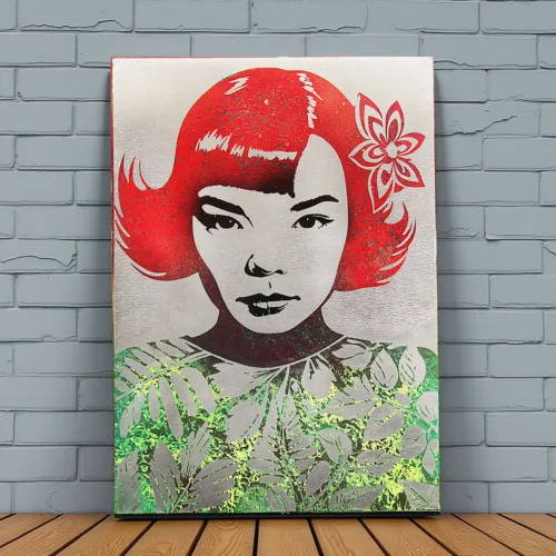 Bjork Portrait Metal Wall Art, Custom Material & Sizes