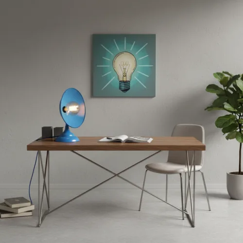 Vintage Electric Heater Lamp, Refurbished Retro Light, Blue