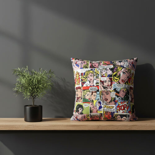 Comic book themed cushion, multi-color double-sided pillow, various sizes | Μαξιλαροθήκη κόμικς, πολύχρωμη διπλής όψης, διάφορα μεγέθη
