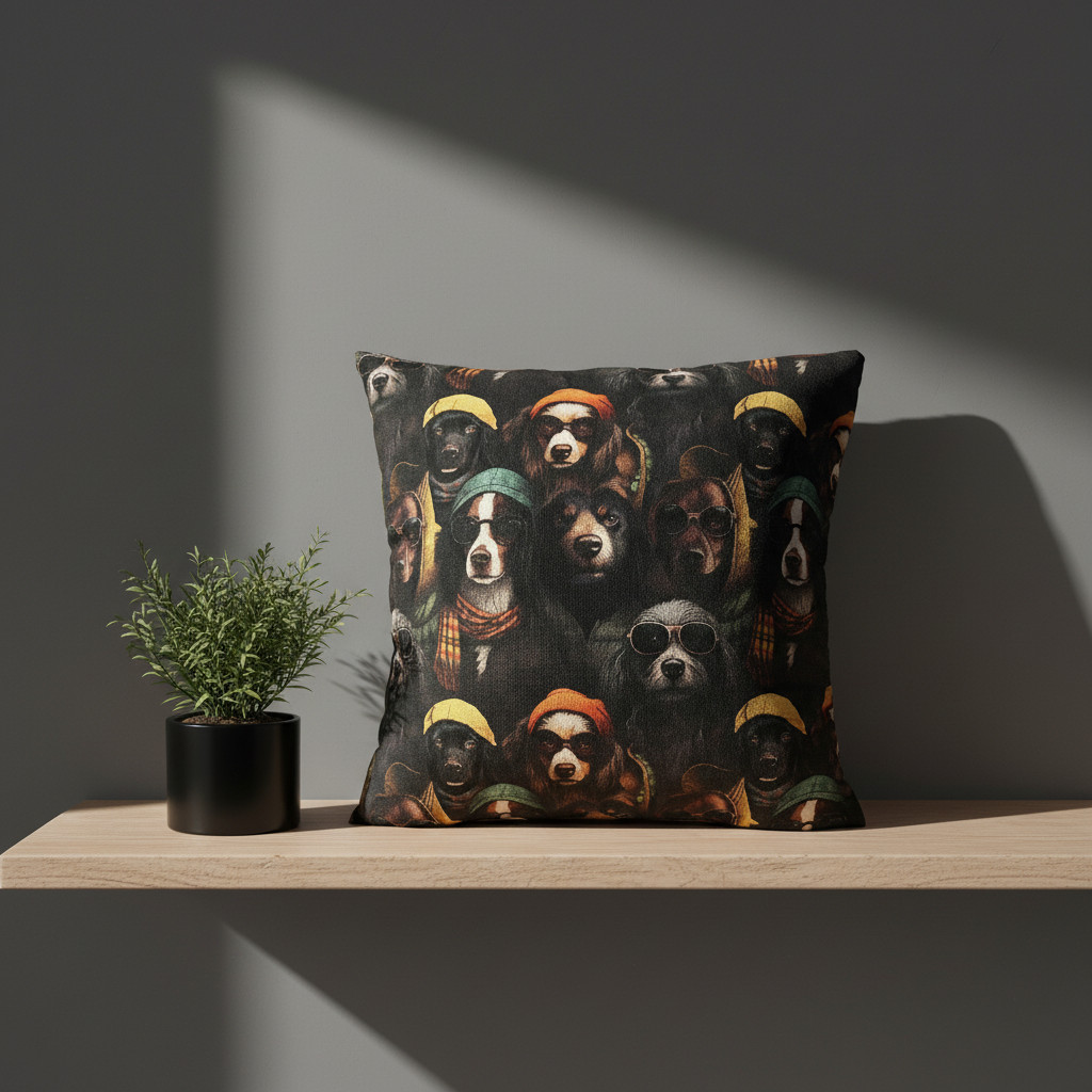 dogs 2 Handmade decorative pillow, Turkish fabric, multiple sizes, hypoallergenic, vibrant design | Χειροποίητο μαξιλάρι, ύφασμα Τουρκίας, υποαλλεργικό, έντονα χρώματα