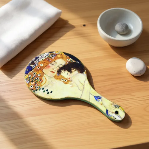 Χειροποίητος ξύλινος καθρέπτης χειρός Κλιμτ Μητέρα