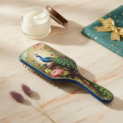 Χειροποίητη βούρτσα μαλλιών από μπαμπού - Παγώνι