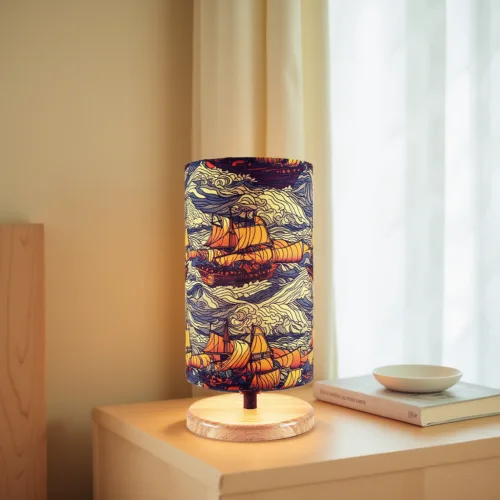 Vintage Boats Lampshade Table Lamp, Helix Glow Series