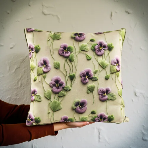 Flowers Faux Embroidery Pillow Cover