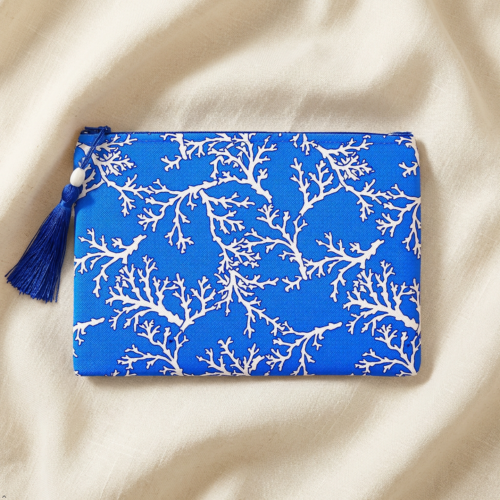 Coral Code Collection, Evening Clutch, Blue and White, Fabric Handbag