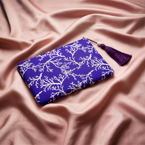 Coral Code Collection, Evening Clutch, Purple and White, Fabric Handbag