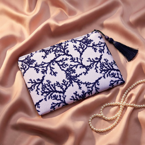 Coral Code Collection, Evening Clutch, White and Blue, Fabric Handbag