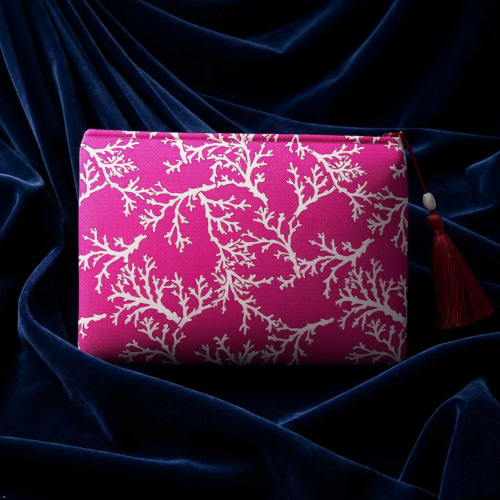 Coral Code Collection, Evening Clutch, Pink and White, Fabric Handbag