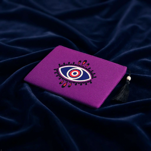Nazar Collection, Evil Eye Purple Clutch, Fabric Handbag