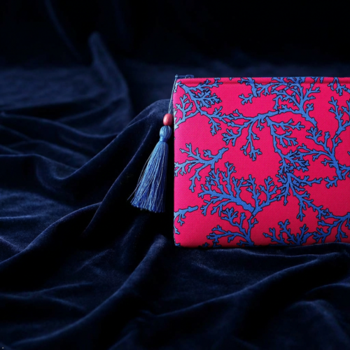 Coral Code Collection, Evening Clutch, Hot Pink and Blue, Fabric Handbag
