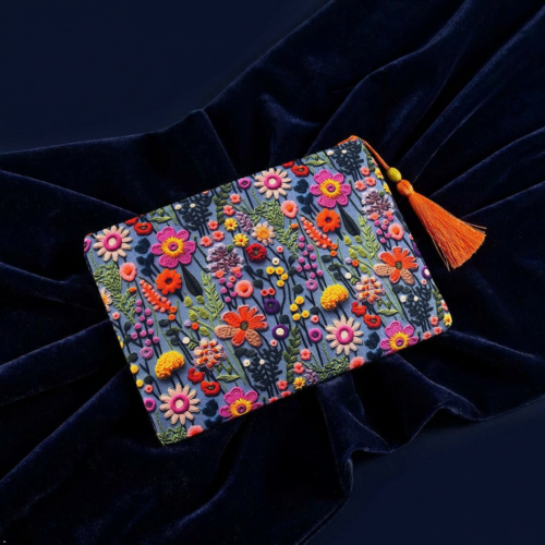 Floral Faux Embroidery Clutch, Fabric Handbag