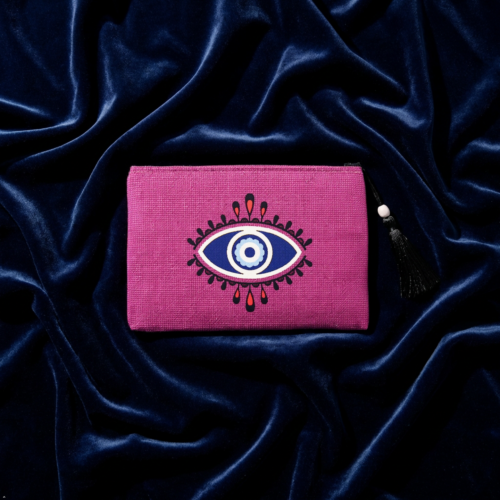 Nazar Collection, Evil Eye Magenta Clutch, Fabric Handbag