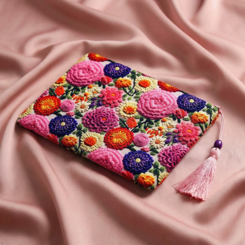 Flowers Faux Embroidery Clutch, Fabric Handbag