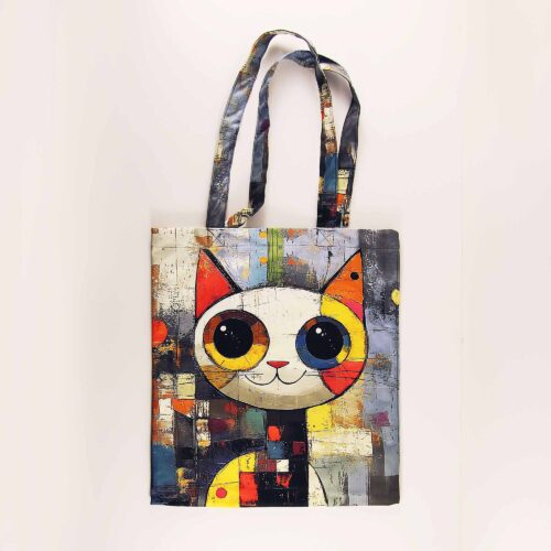 Tote Art Bag, Modern Abstract Cat Portrait