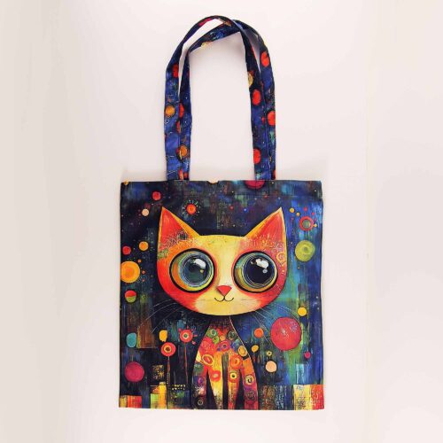 Tote Art Bag, Colorful Artistic Cat Portrait