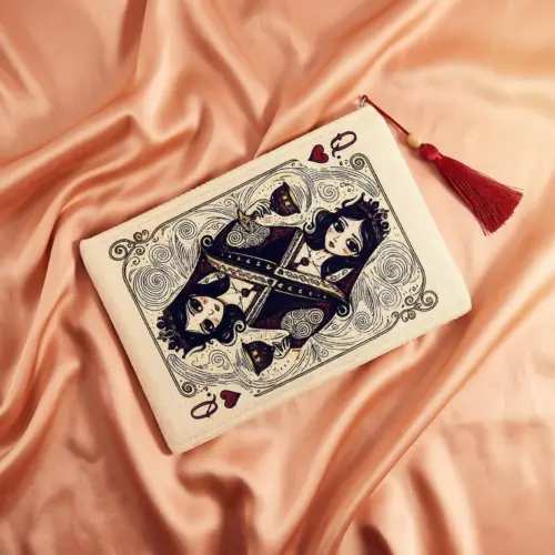Queen's Secret Collection, Queen of Hearts Card Clutch, Fabric Handbag