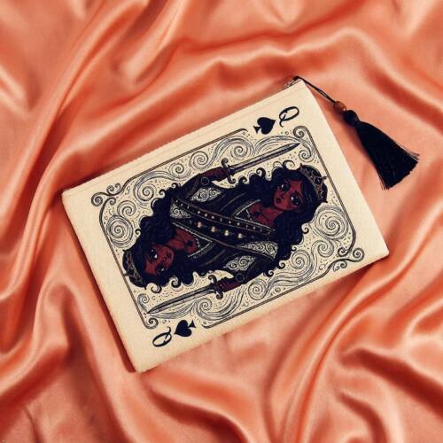 Queen's Secret Collection, Queen of Spades Card Clutch, Fabric Handbag